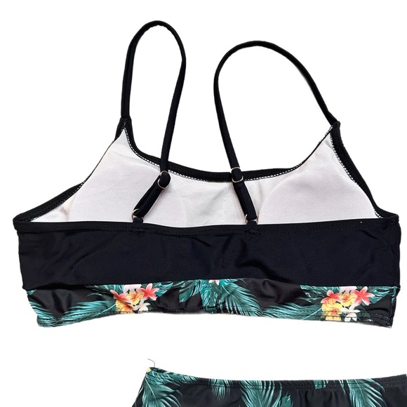 3-PIECE SWIM SET ~ Black Bikini w/Tropical Print Adjustable Straps and Cover-Up - Picture 5 of 8